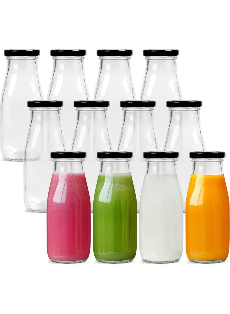 Luxoraq Glass Milk Bottle with Metal Lids, 12- Pcs Reusable Dairy Drinking Containers, 200ml Glass Bottles for Milk, Juice, Yogurt, Smoothies, Honey, Tomato Sauce, Jam, Syrup - Image 1